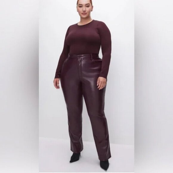 Good American Faux Leather Pants Plus Size 26 Burgundy Wine - Picture 1 of 13